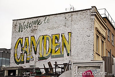 Welcome to Camden Graffiti Wall in London City of Europe Editorial Stock Photo