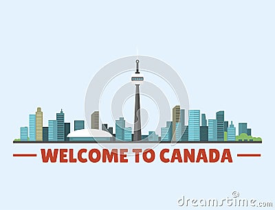 Welcome to Canada city downtown buildings silhouette canadian cityscape vector illustration Vector Illustration