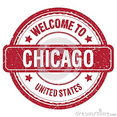 WELCOME TO CHICAGO - UNITED STATES, words written on red stamp Stock Photo