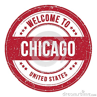 WELCOME TO CHICAGO - UNITED STATES, words written on red stamp Stock Photo