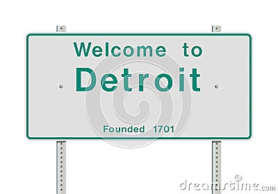 Welcome to Detroit entrance road sign Cartoon Illustration