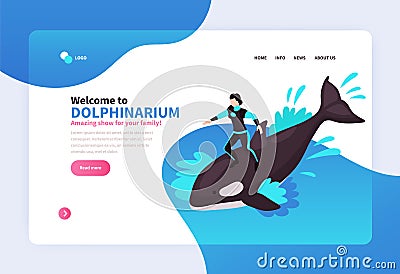 Welcome To Dolphinarium Landing Page Vector Illustration