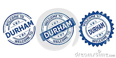 welcome to Durham blue old stamp Stock Photo