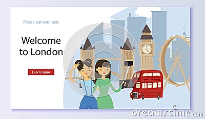 Welcome to England banner vector illustration. London tourist sights and symbols of Great Britain, discover United Vector Illustration