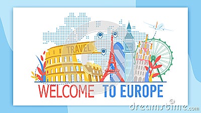 Welcome to Europe Flat Vector Advertising Banner Vector Illustration
