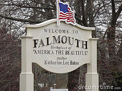 Welcome to Falmouth, Massachusetts.. birthplace of `america the beautiful` Katherine lee bates Editorial Stock Photo