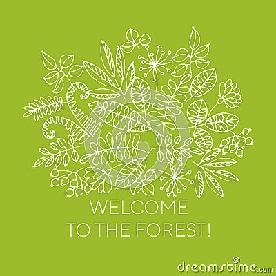 Welcome to forest line art vector banner concept Vector Illustration