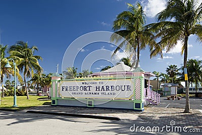 Welcome to Freeport Harbour, Grand Bahama Island Stock Photo