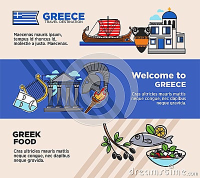 Welcome to Greece promotional travel agency banners set Vector Illustration