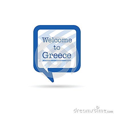 Welcome to greece in square spech bubble illustration in blue Vector Illustration