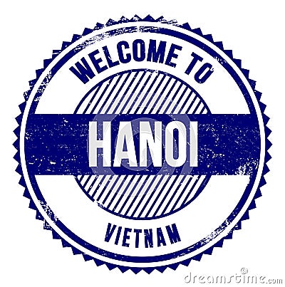 WELCOME TO HANOI - VIETNAM, words written on blue stamp Stock Photo