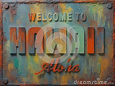 Welcome to Hawaii Rusted Street Sign Stock Photo