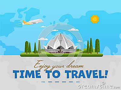 Welcome to India poster with famous attraction Vector Illustration