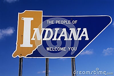 Welcome to Indiana road sign Stock Photo