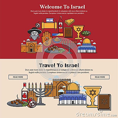 Welcome to Israel promo banners set with national symbols Vector Illustration