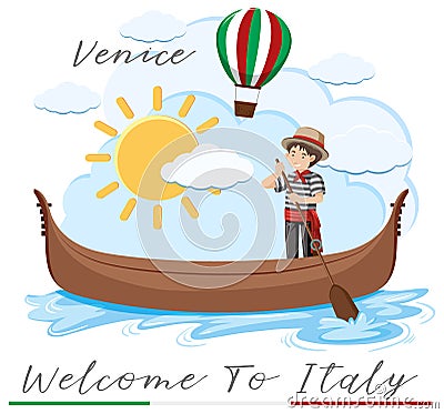 Welcome to Italy with venice boat Vector Illustration