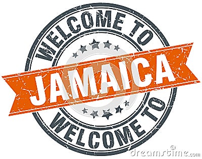 welcome to Jamaica orange ribbon stamp Vector Illustration