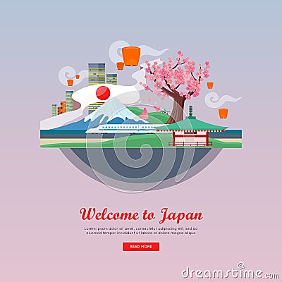 Welcome to Japan Flat Style Vector Web Banner Vector Illustration