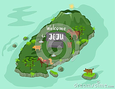Welcome to Jeju island in South Korea, traditional landmarks, symbols. Korean land with traditional attractions Stock Photo