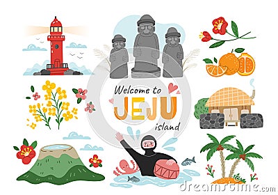 Welcome to Jeju Island travel poster design Vector Illustration
