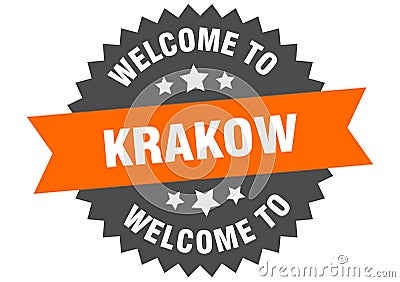 welcome to Krakow. Welcome to Krakow isolated sticker. Vector Illustration