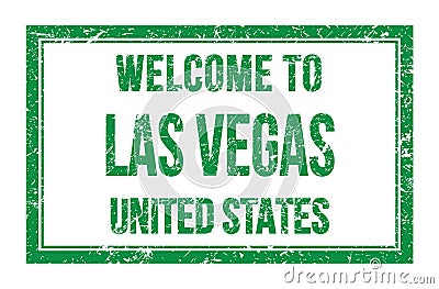 WELCOME TO LAS VEGAS - UNITED STATES, words written on green rectangle stamp Stock Photo