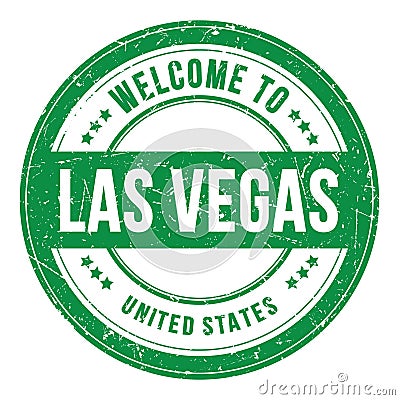 WELCOME TO LAS VEGAS - UNITED STATES, words written on green stamp Stock Photo