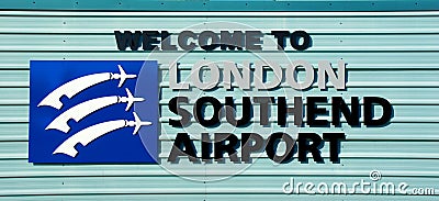 Welcome to London Southend Airport sign. Southend on Sea, Essex, UK Editorial Stock Photo