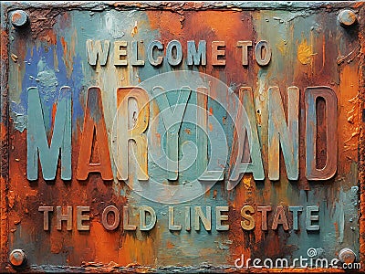 Welcome to Maryland Rusted Street Sign Stock Photo