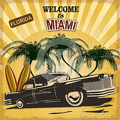 Welcome to Miami retro poster Stock Photo
