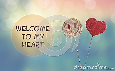 Welcome to my heart with heart and smile emoji Stock Photo