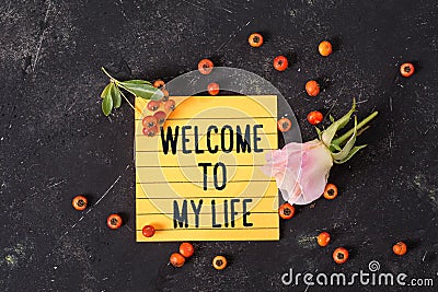 Welcome to my life text in memo Stock Photo