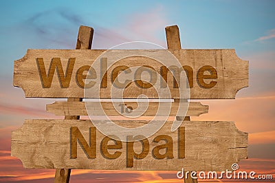 Welcome to Nepal sign on wood background Stock Photo