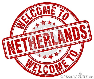 welcome to Netherlands red round stamp Vector Illustration