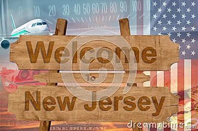Welcome to New Jersey state in USA sign on wood, travell theme Stock Photo