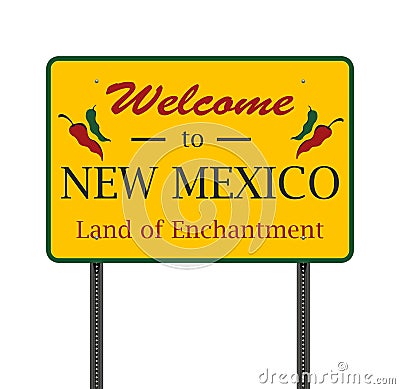 Welcome to New Mexico road sign Cartoon Illustration
