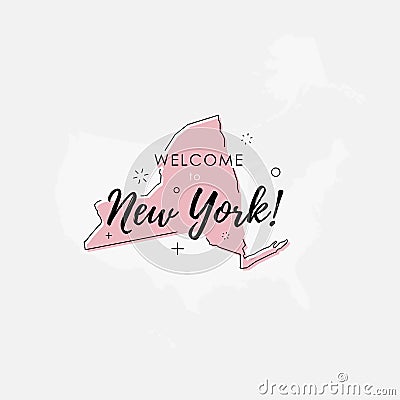 Welcome to New York state map Cartoon Illustration