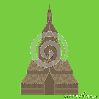 Welcome to Norway. Old traditional norwegian Heddal Stave church isolated icon Vector Illustration