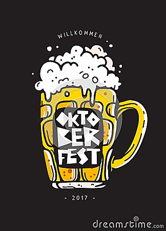 Welcome to Oktoberfest. Mug of beer Vector Illustration