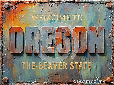 Welcome to Oregon rusted street sign Stock Photo