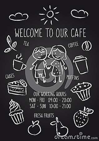 Welcome to our cafe chalkboard poster Vector Illustration