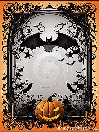 Pumpkin and bat digital frames Halloween photo borders Spooky picture frames Bat and pumpkin clipart Stock Photo