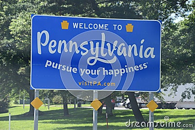 Welcome to Pennsylvania sign in the US Editorial Stock Photo