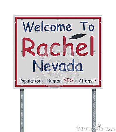 Welcome to Rachel Nevada road sign Cartoon Illustration