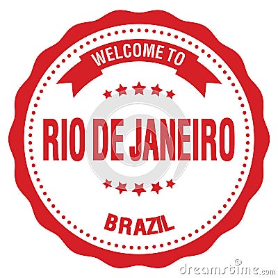 WELCOME TO RIO DE JANEIRO - BRAZIL, words written on red stamp Stock Photo