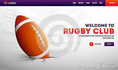 Welcome To Rugby Club Landing Page or Website Banner Design with Rugby Ball Stock Photo