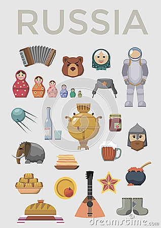 Welcome to Russia. Set of russian icons. Vector Illustration