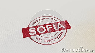 WELCOME TO SOFIA stamp red print on the paper. 3D rendering Stock Photo