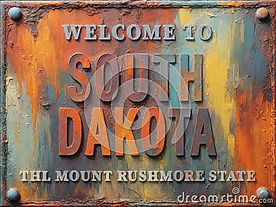Welcome to South Dakota rusted street sign Stock Photo