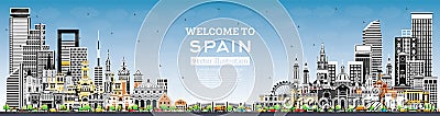 Welcome to Spain. City Skyline with Gray Buildings and Blue Sky. Modern and Historic Architecture. Spain Cityscape with Landmarks Stock Photo